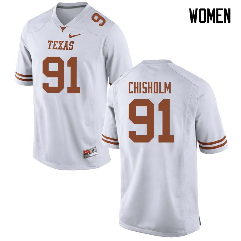 Women #91 Jamari Chisholm Texas Longhorns College Football Jerseys Sale-White